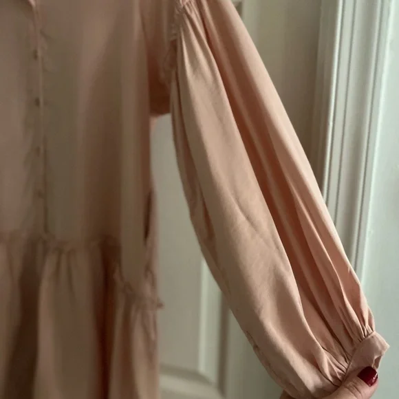 Free People Peach/pink Button Down Babydoll Mini Dress. Oversized. Size S. EUC! - Picture 9 of 12